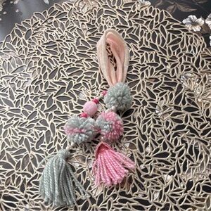 Handcrafted Pink & Sage Pom Pom Tassel Accessory